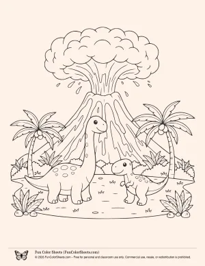 Volcano Dinosaur Coloring Page