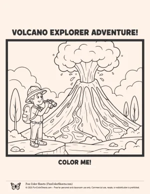 Volcano Explorer Adventure Coloring Page