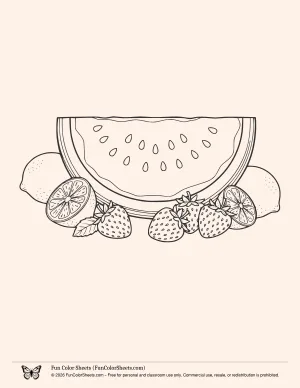 Watermelon and Fruit Coloring Sheet