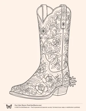 Western Boot Coloring Page