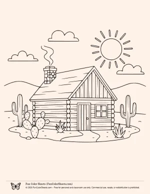 Western Log Cabin Coloring Page