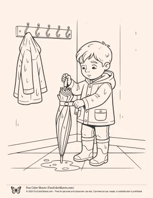 Wet Umbrella Inside Coloring Page
