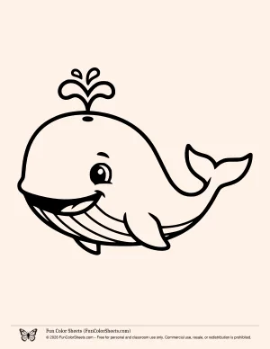 Whale easy coloring page for young kids