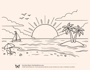 Beach Sunset Coloring Pages