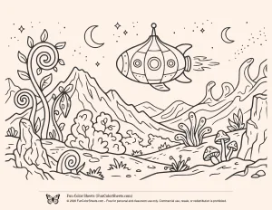Cartoon Alien Spaceship Coloring Page