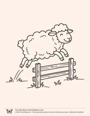Coloring Page of a Cartoon Leaping Sheep