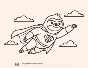 Cartoon Sloth Superhero Coloring Sheet