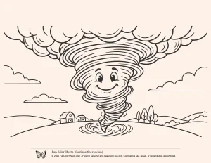 Cartoon Tornado Coloring Book Image