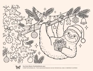 Christmas Sloth Coloring Page