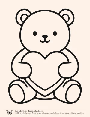 Coloring page of a Cute Teddy Bear with Heart