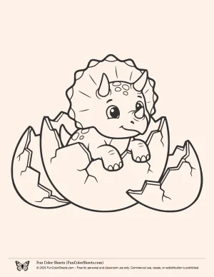 Cute Triceratops Hatching Coloring Sheet