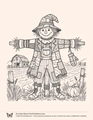 Detailed Scarecrow Coloring Page