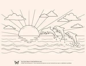 Dolphin Sunset Coloring Pages
