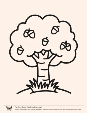 Easy Acorn Tree Coloring Sheet