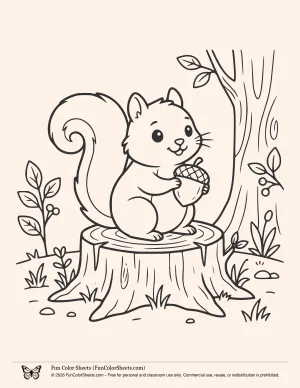 Easy Cartoon Squirrel Coloring Page