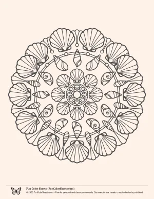 Easy Sea Shell Mandala Coloring Page