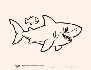 Easy Shark and Fish Coloring Sheet