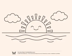 Easy Sunset Coloring Page for Kids