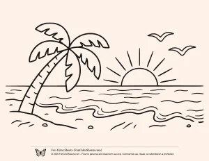 Easy Sunset Palm Tree Coloring Page