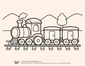 Easy Train Coloring Page with Simple Background Scenery