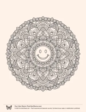 Happy Face Mandala Coloring Sheet