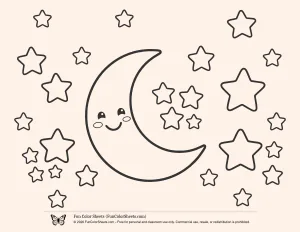 Moon and Stars Coloring Sheet