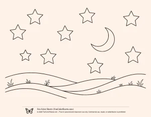 Moon and Stars Landscape Coloring Page