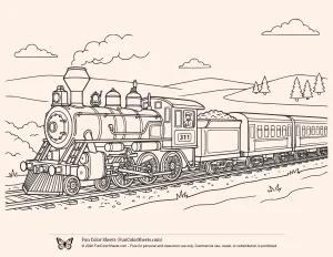Free printable page of a passenger steam train