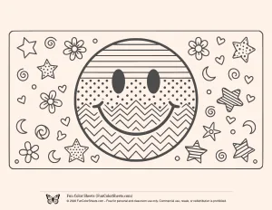 Patterned Smiley Face Coloring Page