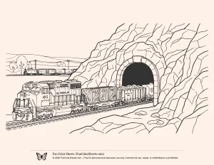Realistic Freight Train Coloring Page