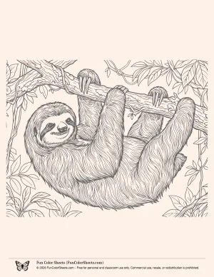 Realistic Sloth Coloring Page