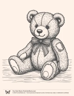 Realistic Teddy Bear Coloring Sheet