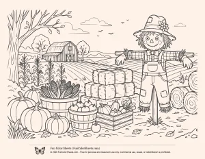 Scarecrow at Farm Coloring Sheet