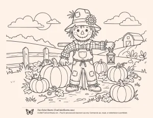 Scarecrow Farm Scene Coloring Page