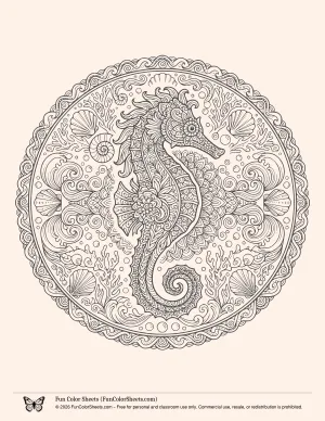 Seahorse Mandala Coloring Page for Adults