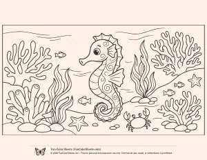 Coloring Picture of a Seahorse Underwater Scene