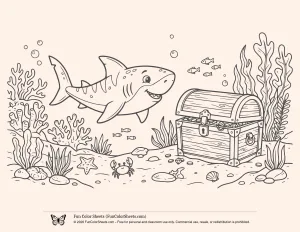 Shark Treasure Coloring Page
