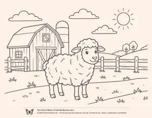 Sheep Barn Coloring Sheet