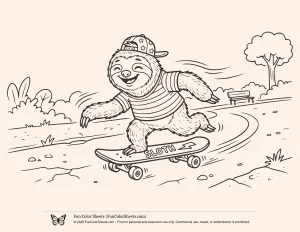 Skateboarding Sloth Coloring Sheet