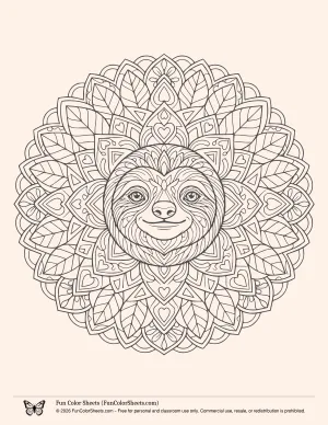 Sloth Mandala Coloring Page