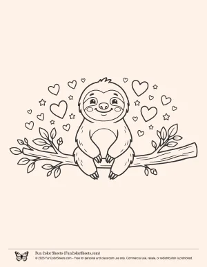 Coloring Page of a Sloth Sitting on a Branch