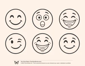 Smiley Face Emojis Coloring Sheet