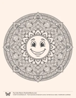 Smiley Face Mandala Coloring Page