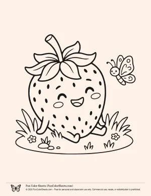 Smiling Cartoon Strawberry Coloring Sheet