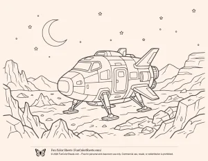 Coloring Page of a Spaceship Landed on Planet