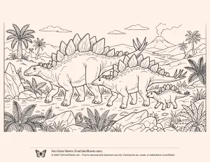 Stegosaurus Family Coloring Sheet