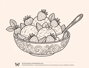 Strawberries and Ice Cream Coloring Sheet