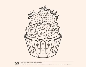 Strawberry Cupcake Coloring Page