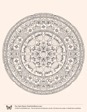 Strawberry Mandala Coloring Page