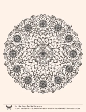 Sunflower Mandala Coloring Page